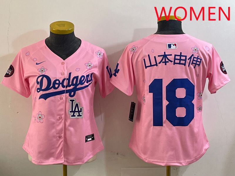 Women Los Angeles Dodgers #18 Yamamoto Pink Sakura Edition 2025 Nike MLB Jersey style 10->women mlb jersey->Women Jersey